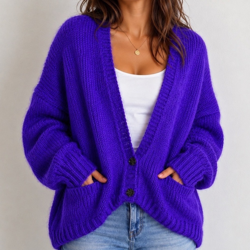 Vintage Mohair Blend Cardigan Sweater Women's Medium Purple Hong Kong Cropped